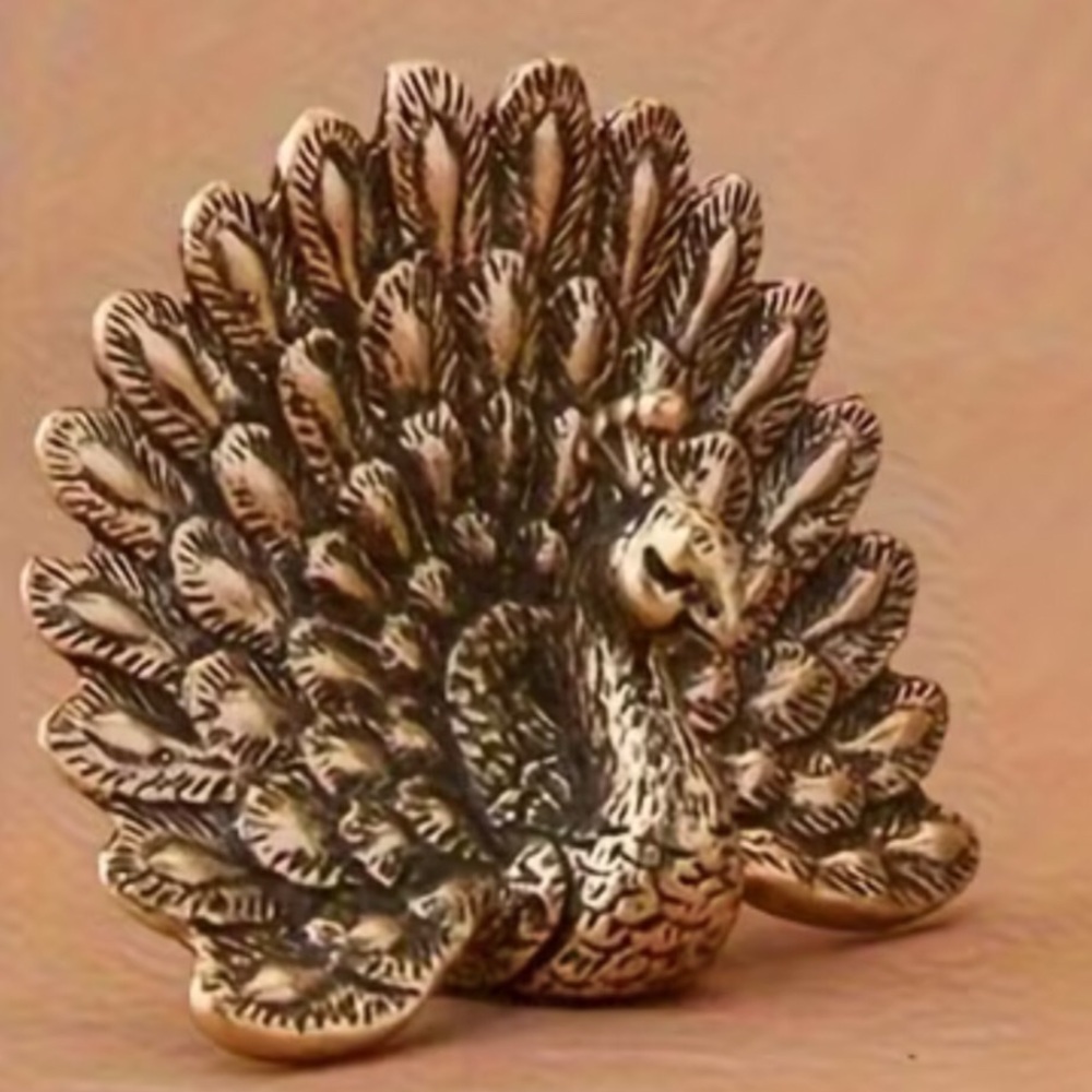 Antique Brass Peacock Sculpture Figure